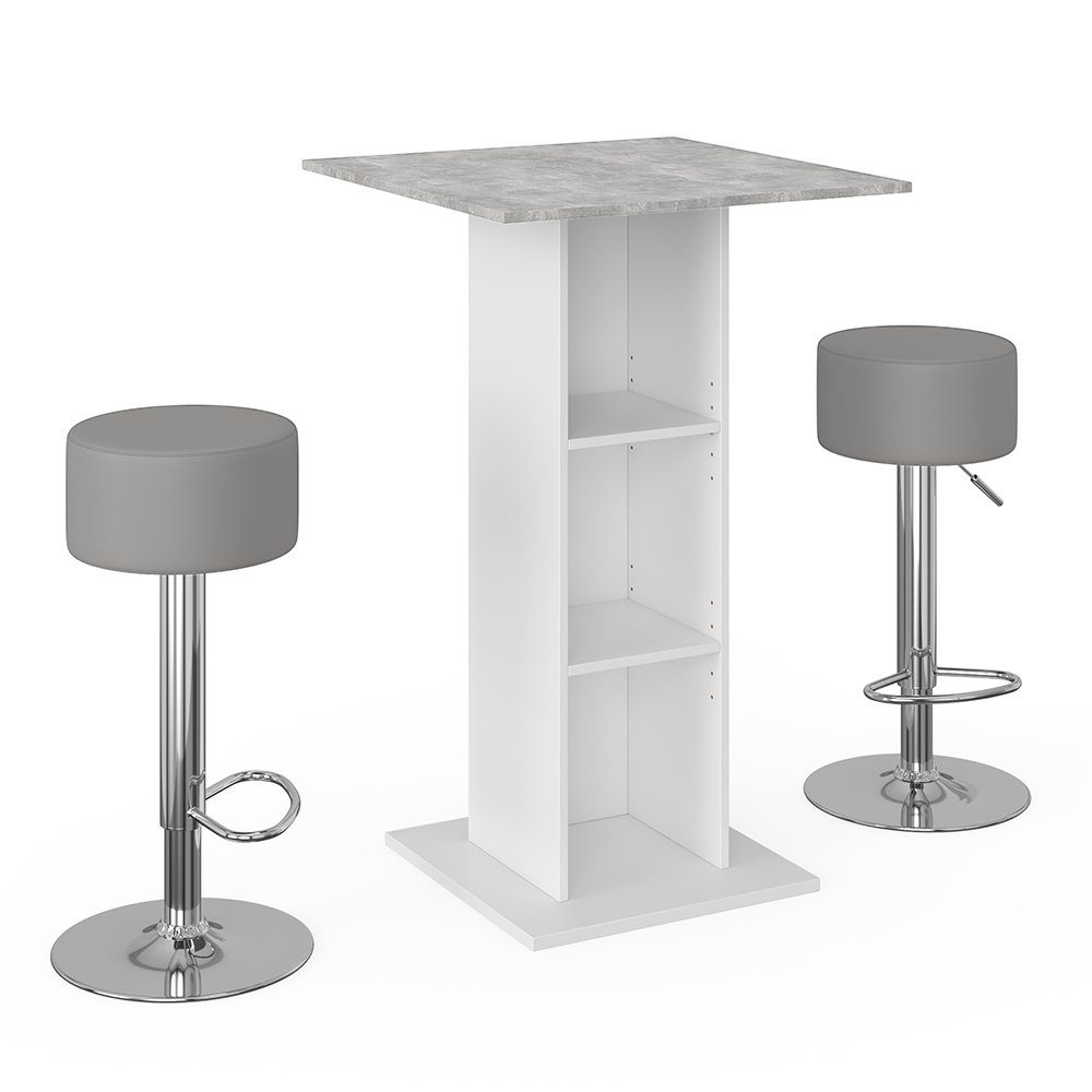 Vicco Bartisch Stehtisch Tresentisch RODEO Weiß Beton inkl. Hocker