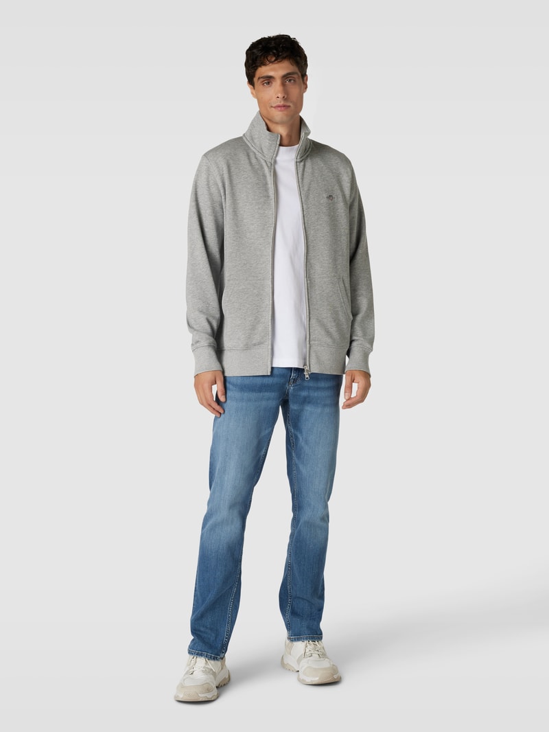 Regular Fit Sweatjacke mit Label-Stitching in silber meliert