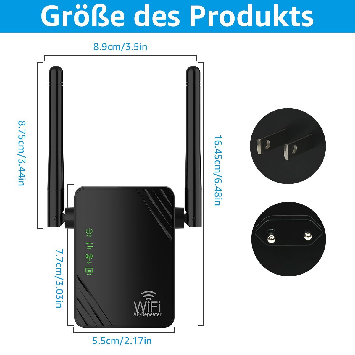 MULISOFT WLAN Verstärker, 300Mbit/s, 2.4G Internet Repeater mit LAN Anschluss WLAN-Repeater, WLAN-System Abdeckung: bis zu 100QM, 2 Ports, WPS Funktion Willigt IEEE802.11b/g/n