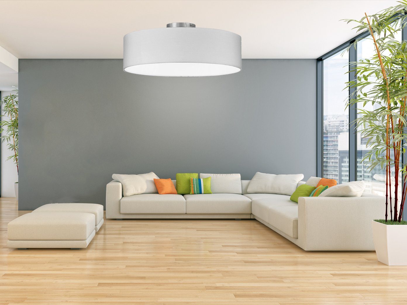 meineWunschleuchte Deckenleuchte, ohne Leuchtmittel, Designer-Lampe Stoff Lampenschirm Baushaus über-n Esstisch, Ø50cm Weiß
