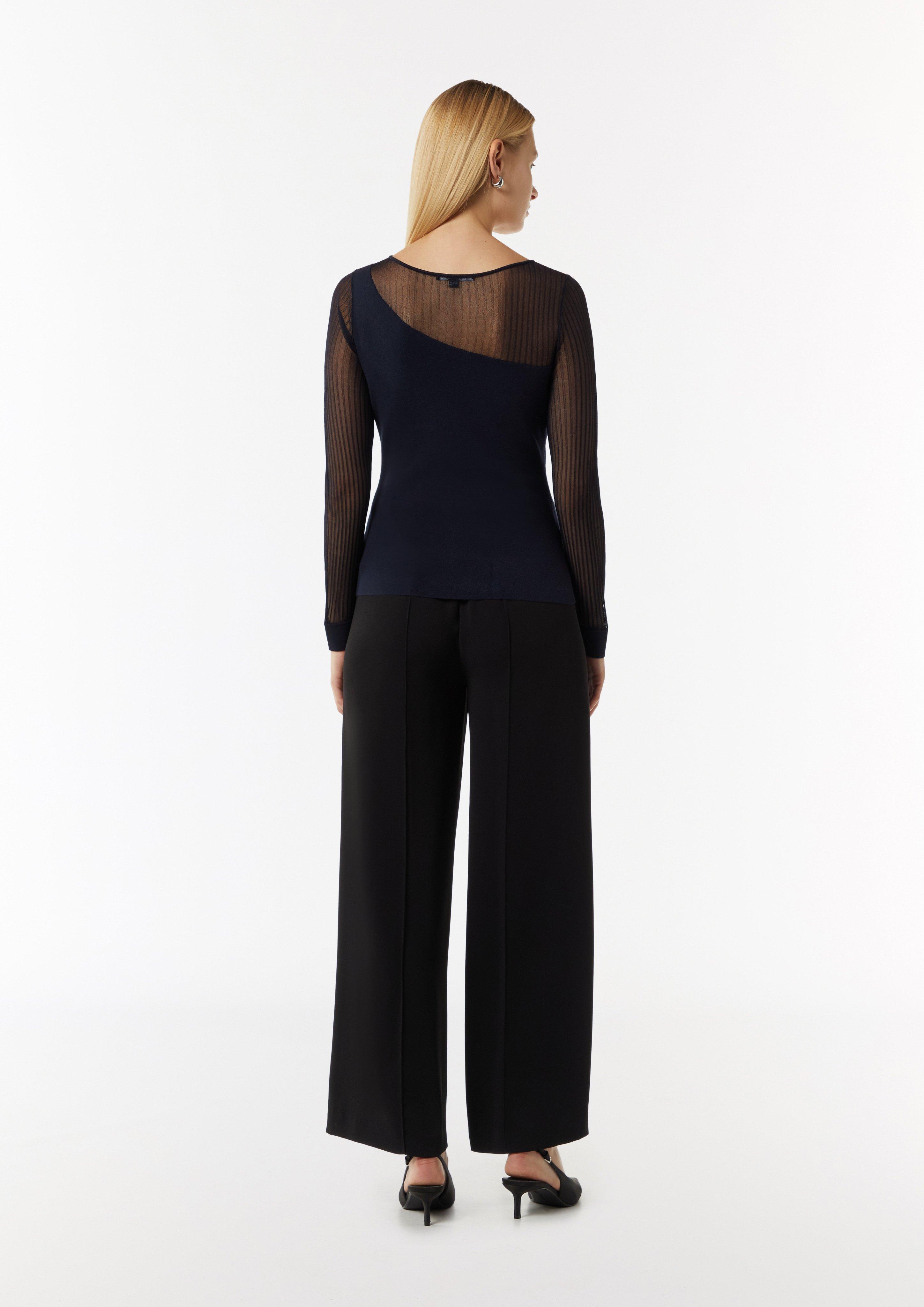 Feinstrickpullover mit Transparenz-Effekt - navy