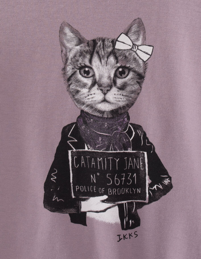 T-shirt parme visuel chat foulard pailleté fille