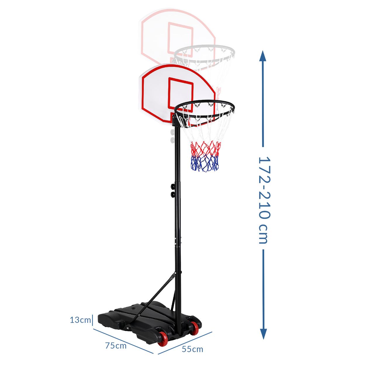 Sportana Basketballkorb mit Rollen 179-210cm schwarz / weiß / rot / blau