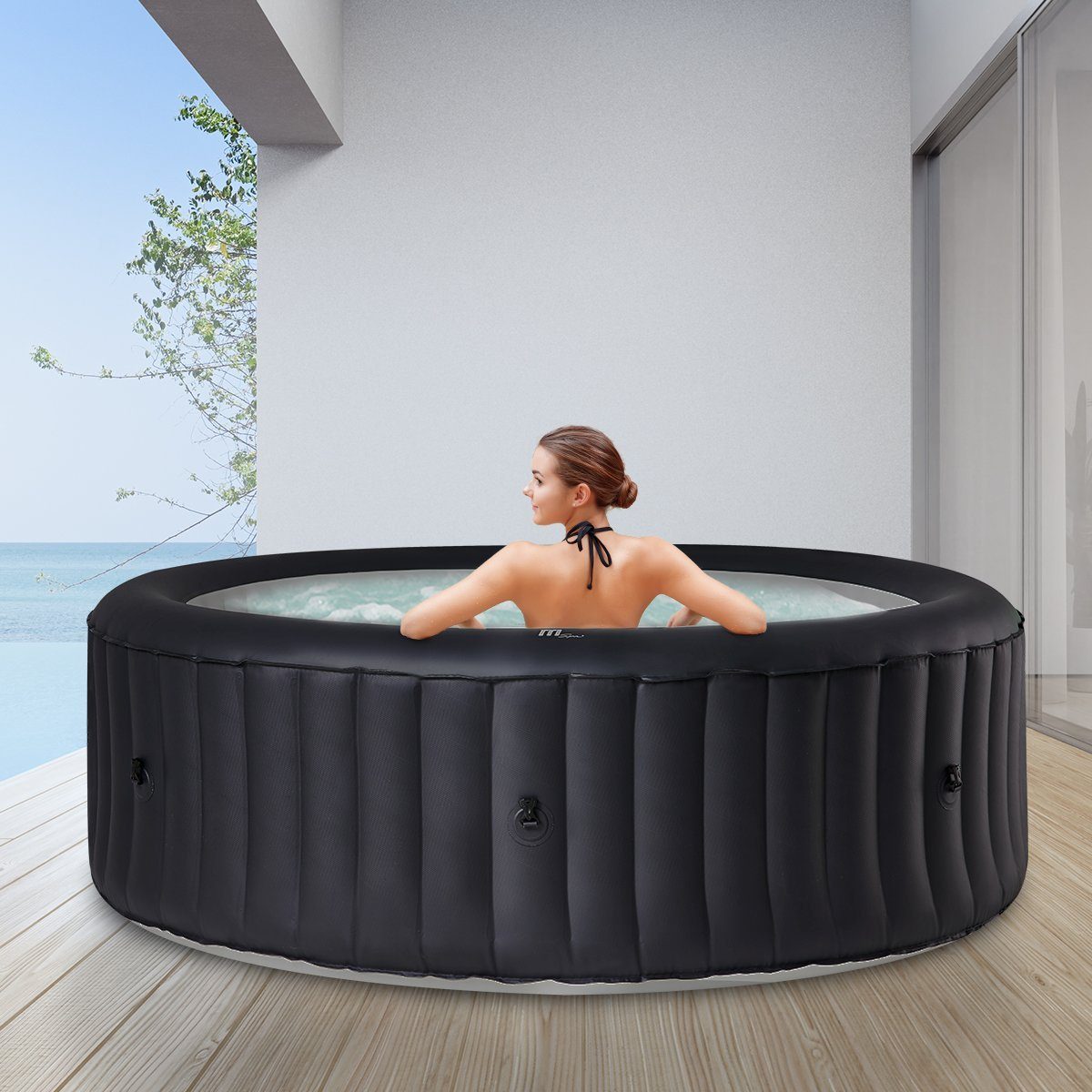 mSpa Whirlpool Outdoor Whirlpool aufblasbar Urban Rimba U-RB061 für 6 Personen, (Luxus Garten Pool - inkl. 2x Filterkartusche - Isolierabdeckung - Schnellheizsystem - Winterfest - 138 Luftdüsen, 4-tlg., Abdeckung mit Schloss - Indoor - LED Fernbedien