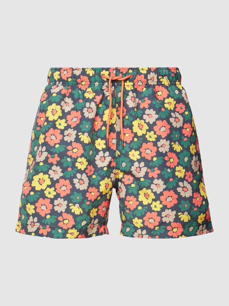 Badehose mit floralem Allover-Muster in dunkelgrau