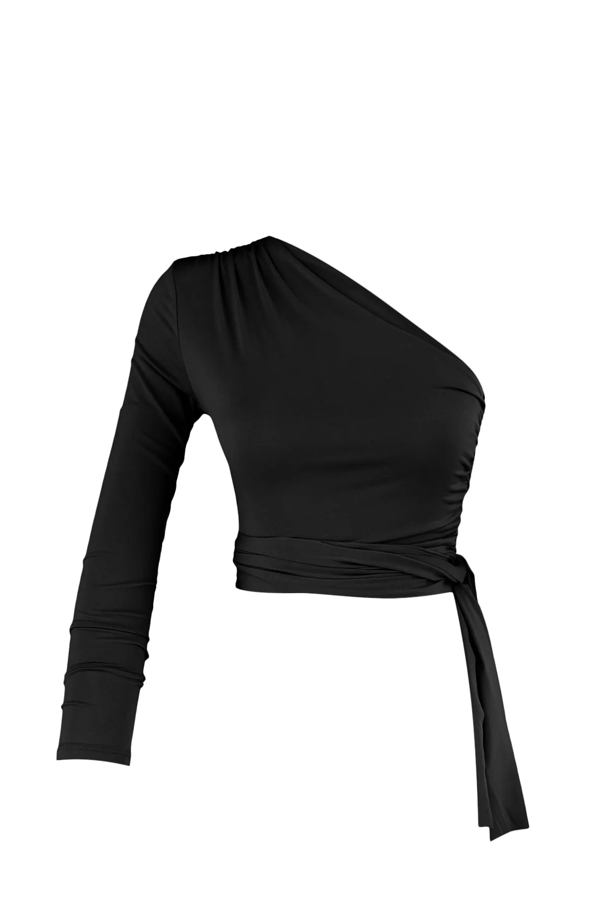 Trendyol Collection  Schwarze, schmal geschnittene, detaillierte Strickbluse mit einem Ärmel, bauchfrei, dehnbar, TWOAW23BZ00094