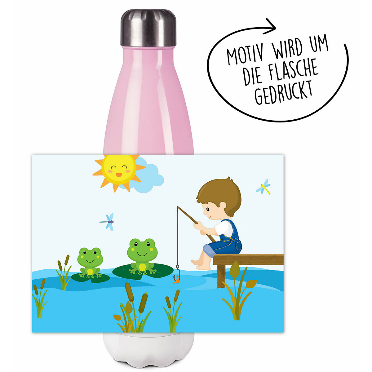 Edelstahl Kinder Thermoflasche / Trinkflasche bunt Froschteich Spülmaschinenfest, Auslaufsicher, Bruchfest, Doppelwandig, Für Heißgetränke geeignet, Mit Deckel, Isoliert