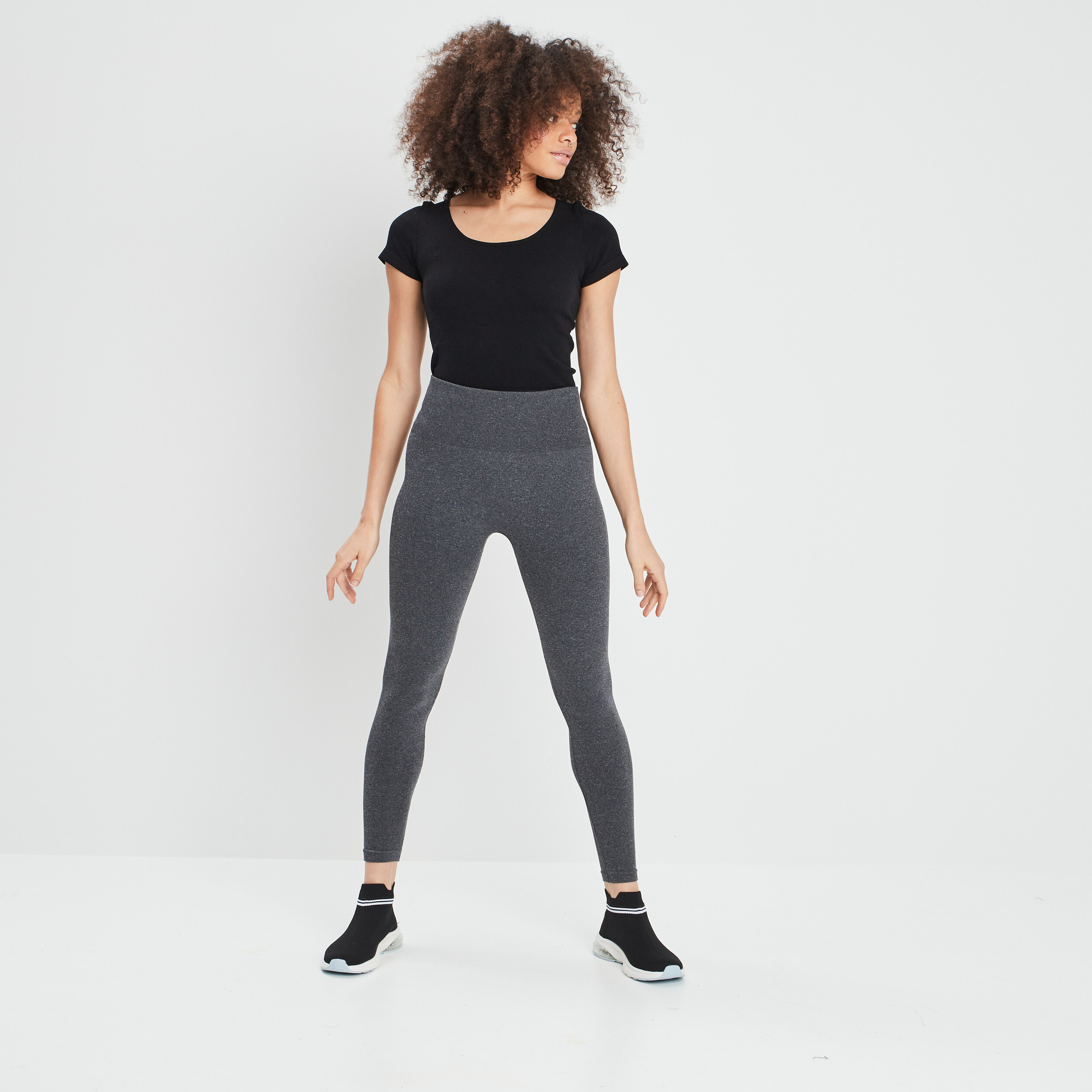 Legging taille haute côtelé gris foncé femme | La Halle
