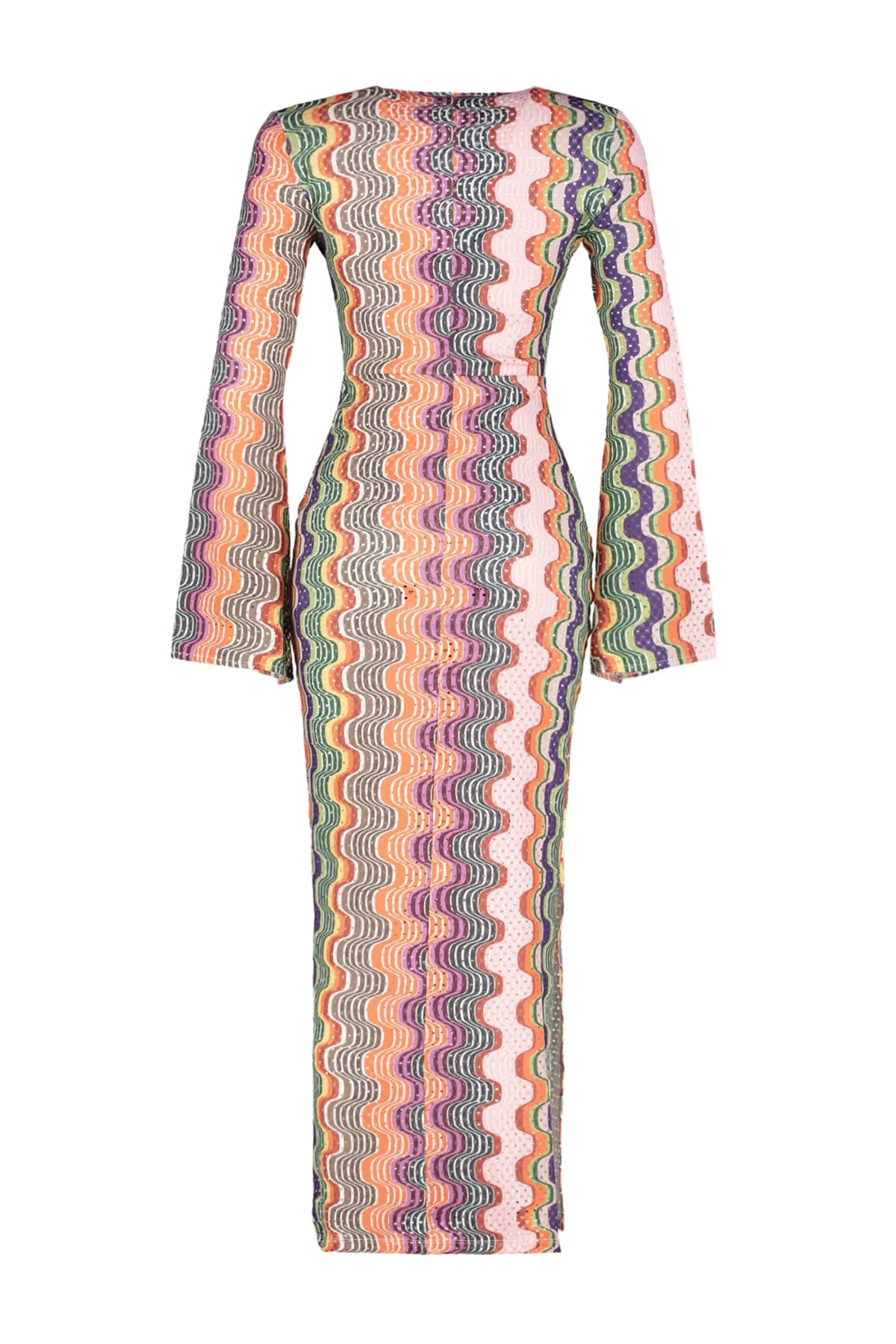 Trendyol Collection  Geometrisch gemustertes, tailliertes Maxi-Strick-Strandkleid TBESS23EL00177