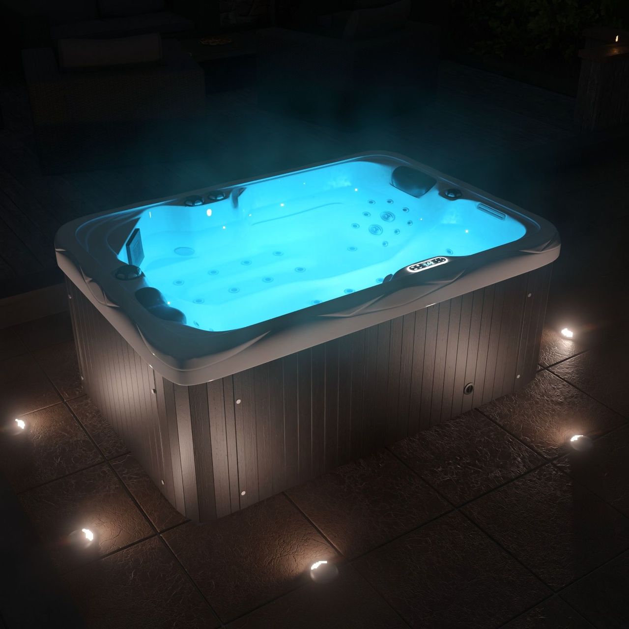 TroniTechnik Outdoor Whirlpool LEVANZO inkl. Heizung, Hydromassage, Farblicht, 190x135cm 450 Liter