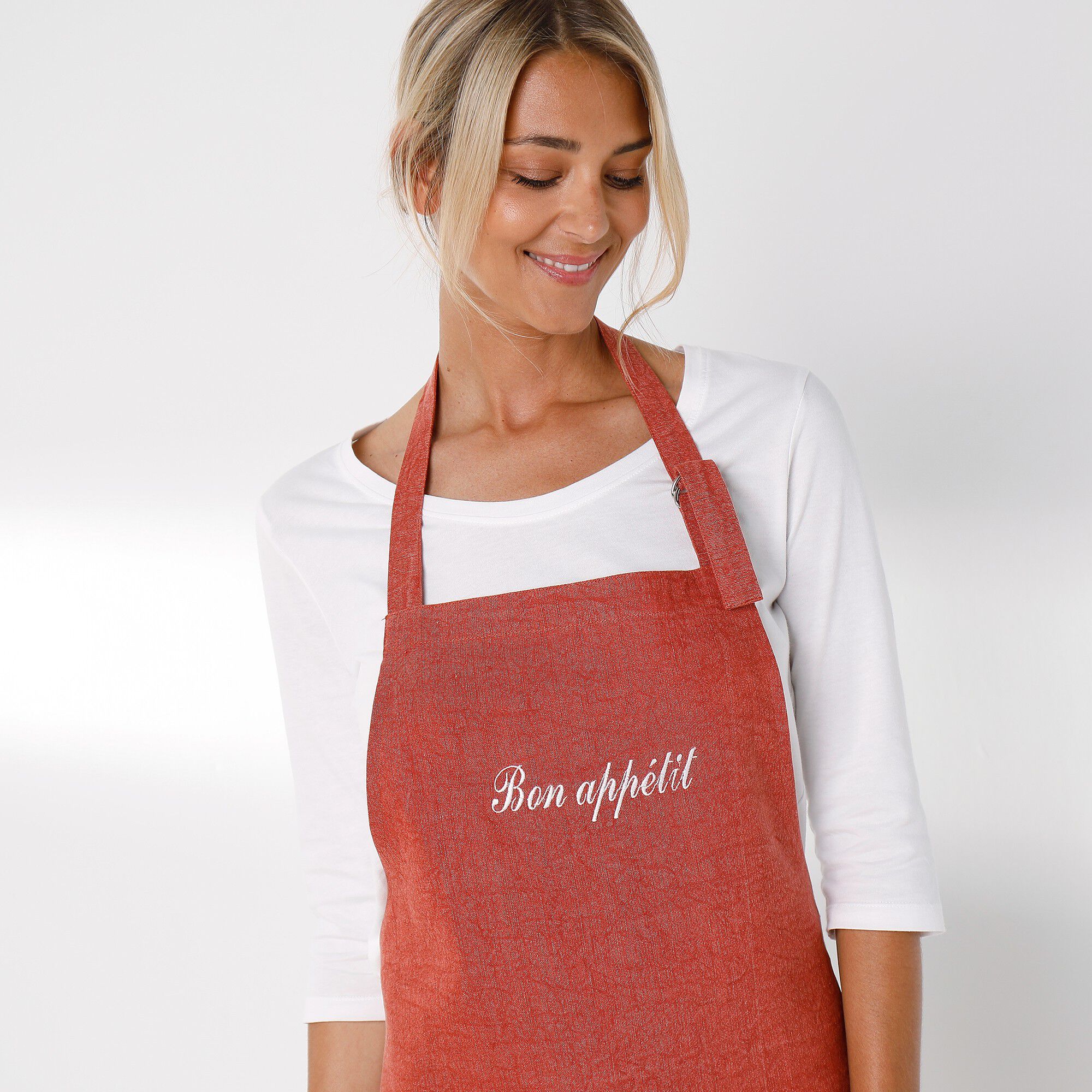 Tablier bavette coton et lin uni personnalisable