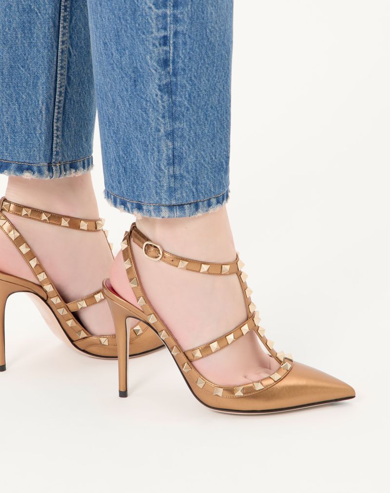 Rockstud Décolleté i 100 mm lamineret nappa