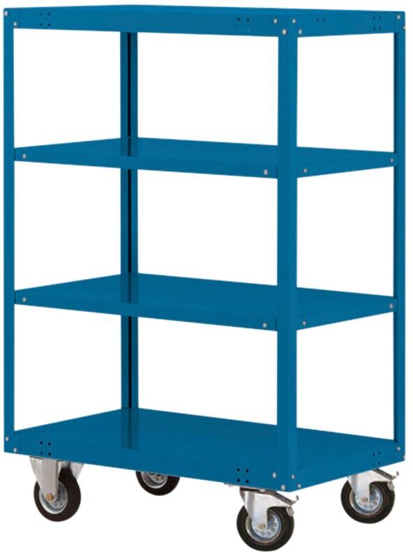 Manuflex Mobil Etagenwagen TRANSOMOBIL 4 Fachböden Brillantblau 1.000 x 600 x 1.505 mm