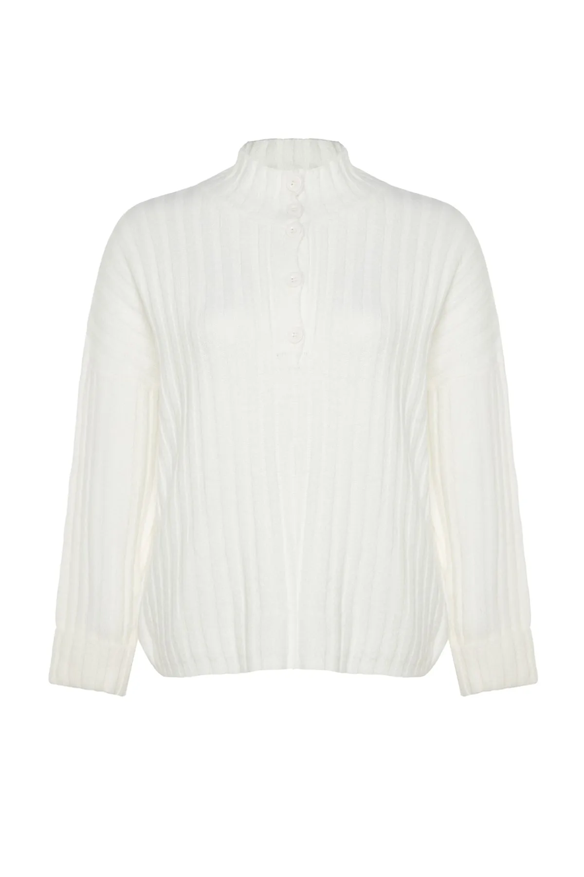 Trendyol Curve  Ecrufarbener Strick-Cardigan mit Knopfverschluss TBBAW24AN00045