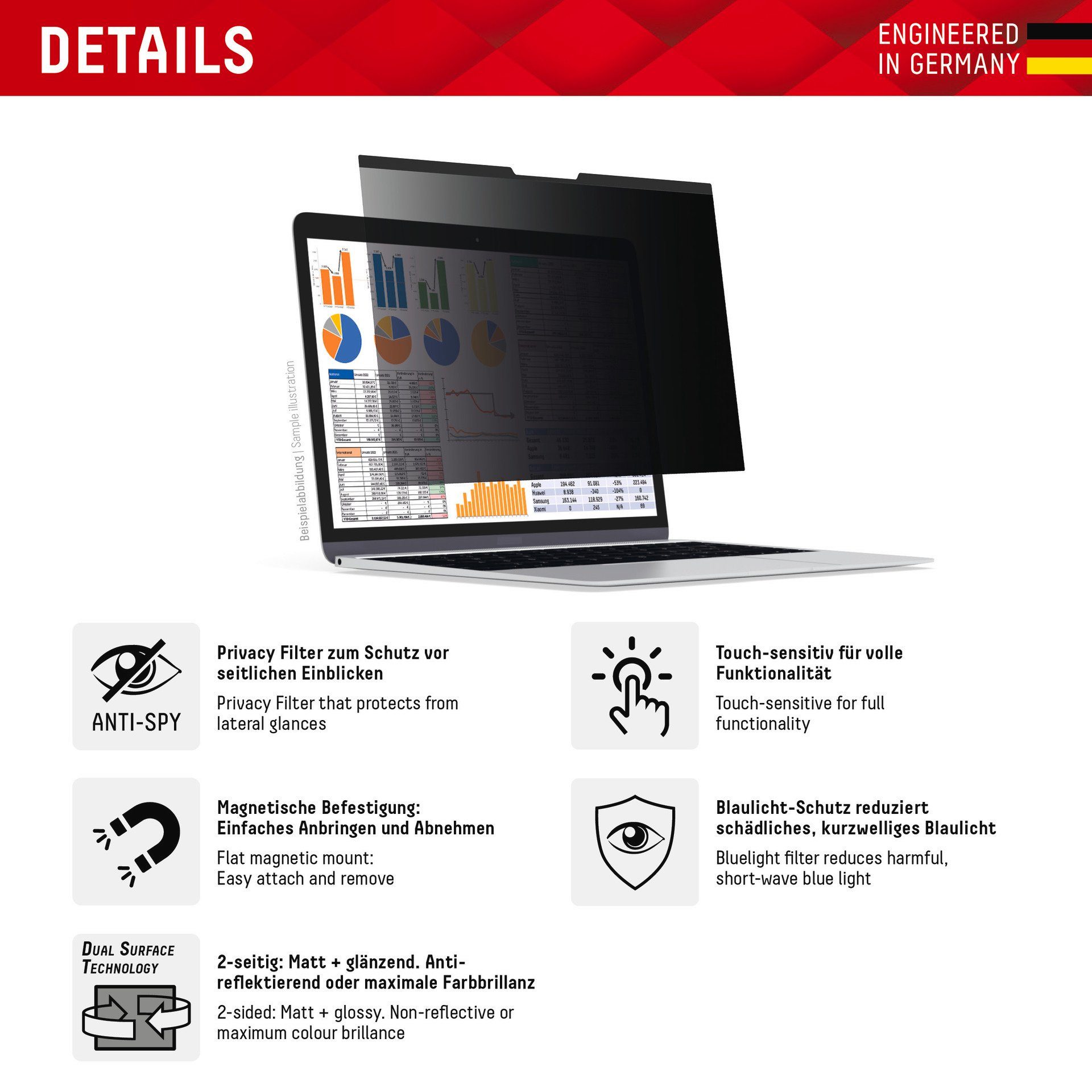 Displex Privacy Safe - MacBook Air 13,6, Displayschutzfolie, Blickschutzfilter