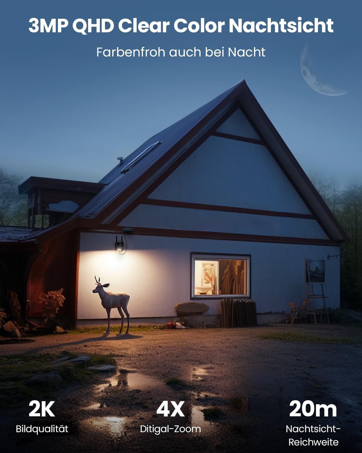 ieGeek 2K Solar Überwachungskamera Aussen akku 355°/120° Pan Tilt WLAN Kamera Überwachungskamera (AuBenbereich, 4X ZOOM,Solarpanel,Mit 32GB SD KARTE, LED-Licht, Humanoiderkennung/PIR-Erkennung, 2-Wege-Audio, Cloud/SD, Alexa, Sirene/Lichtalarm, Videov
