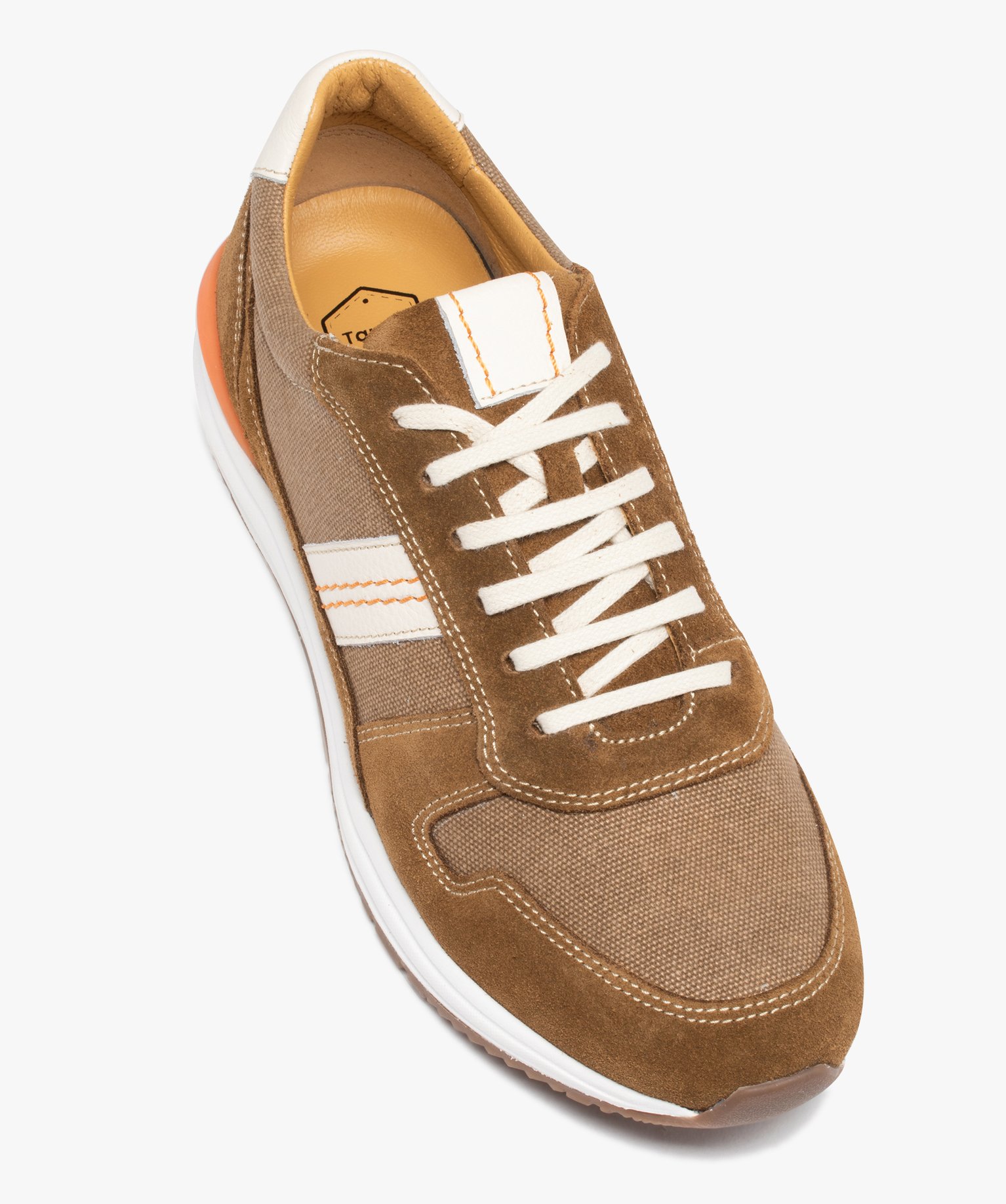 Baskets homme dessus toile et cuir - Tanéo camel | GEMO