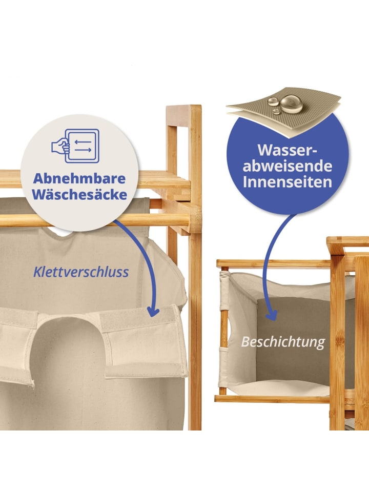 Lumaland Lumaland Wäschekorb aus Bambus mit 2 ausziehbaren Wäschesäcken - Farbe Beige günstig kaufen onesize