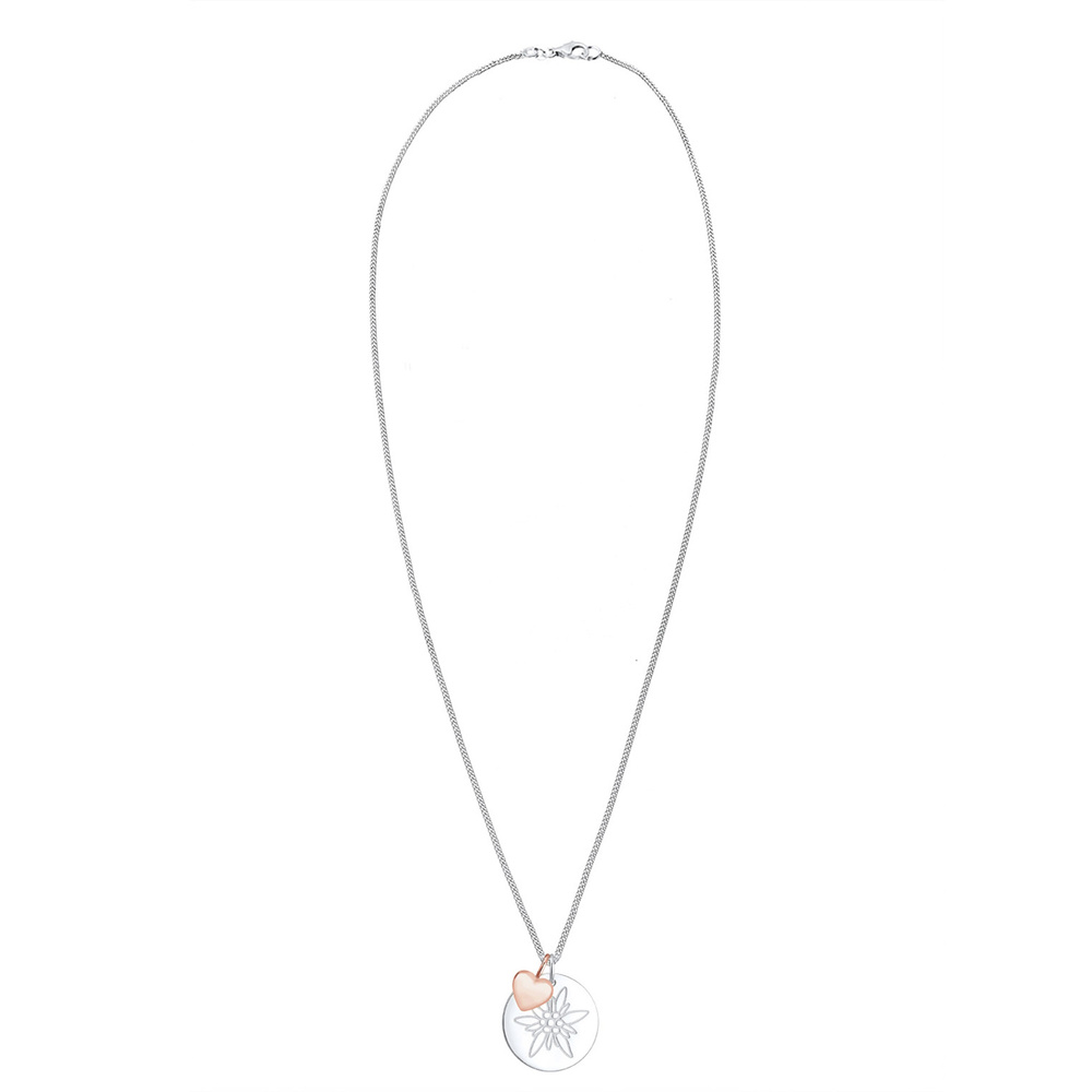 Elli Elli Collier Edelweiss Herz Anhänger Bi-Color 925 Silber Bijoux
