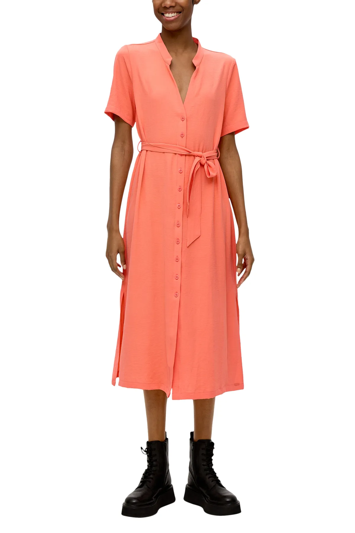 QS by s.Oliver  Kleid, Midi, kurze Ärmel, weite Ärmel, Rundhalsausschnitt