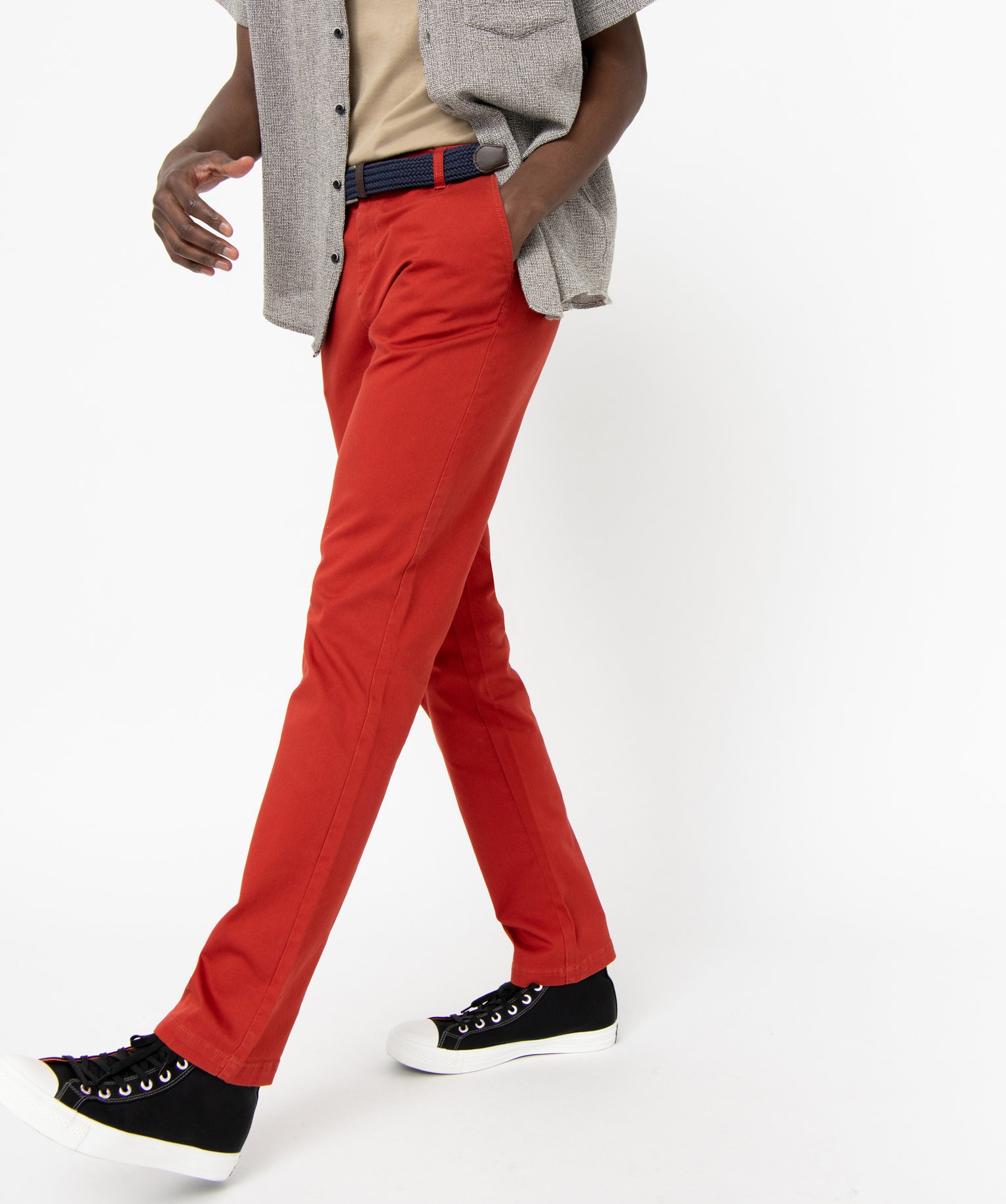 Pantalon en coton homme avec ceinture tressée violet | GEMO