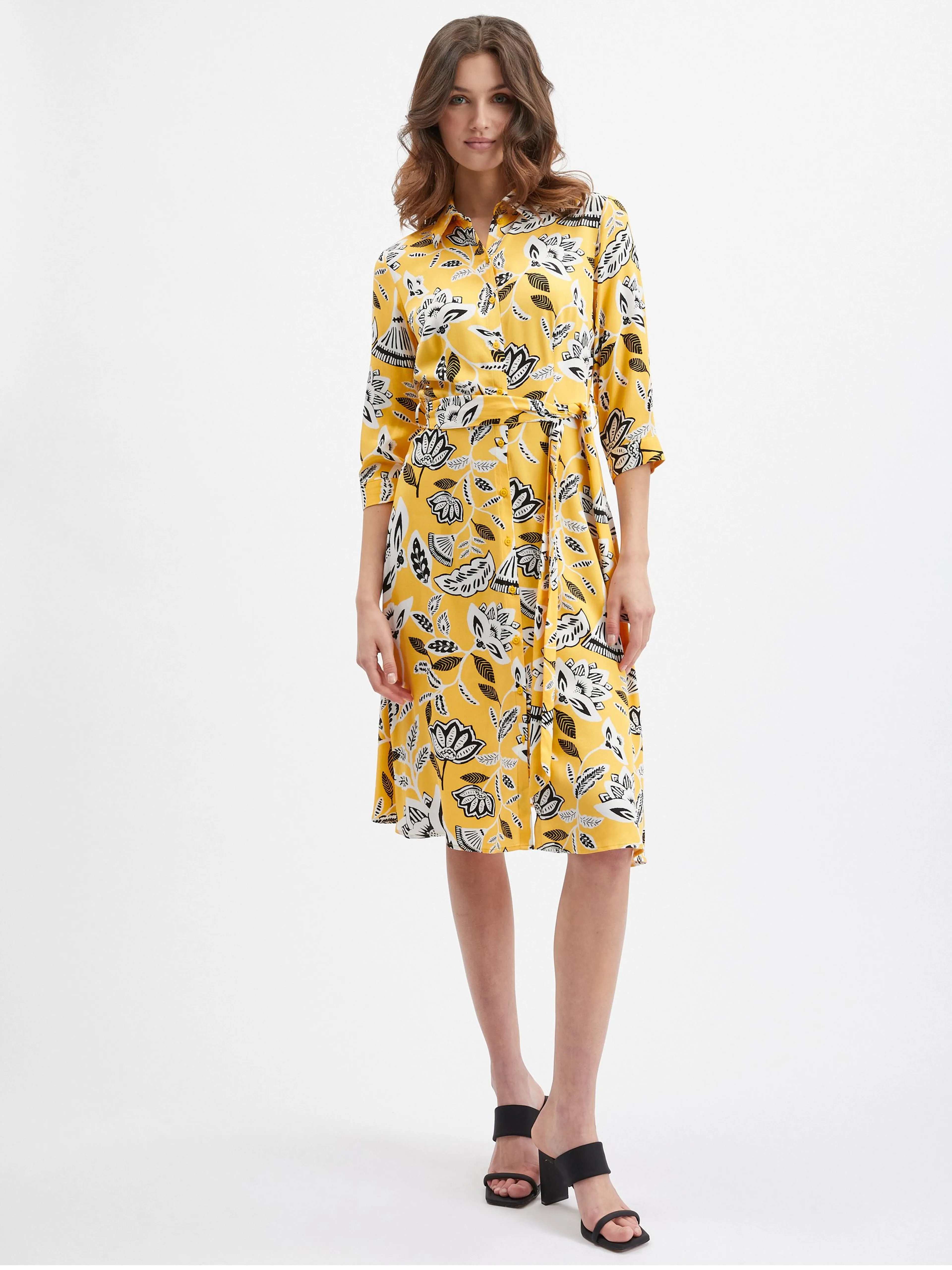 Gelbes geblümtes Damenkleid ORSAY