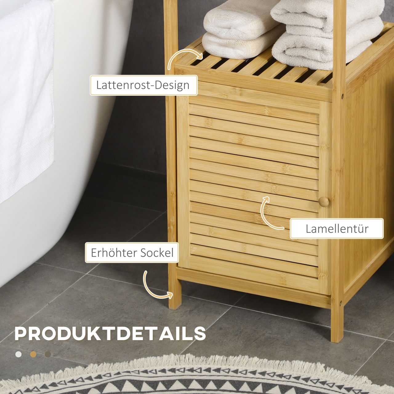 kleankin Badezimmerschrank Badschrank mit offenem Fach, Kippschutz, Bambus