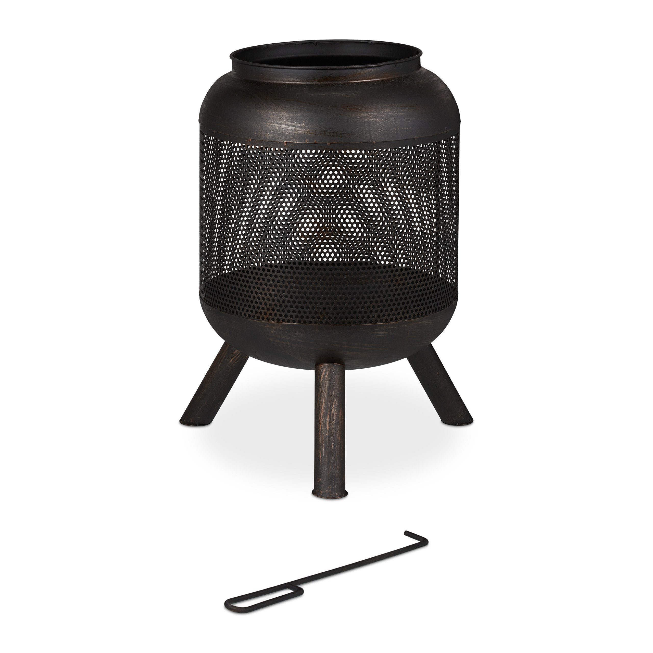relaxdays Feuerkorb Feuerkorb Krug mit Mesh schwarz-bronze