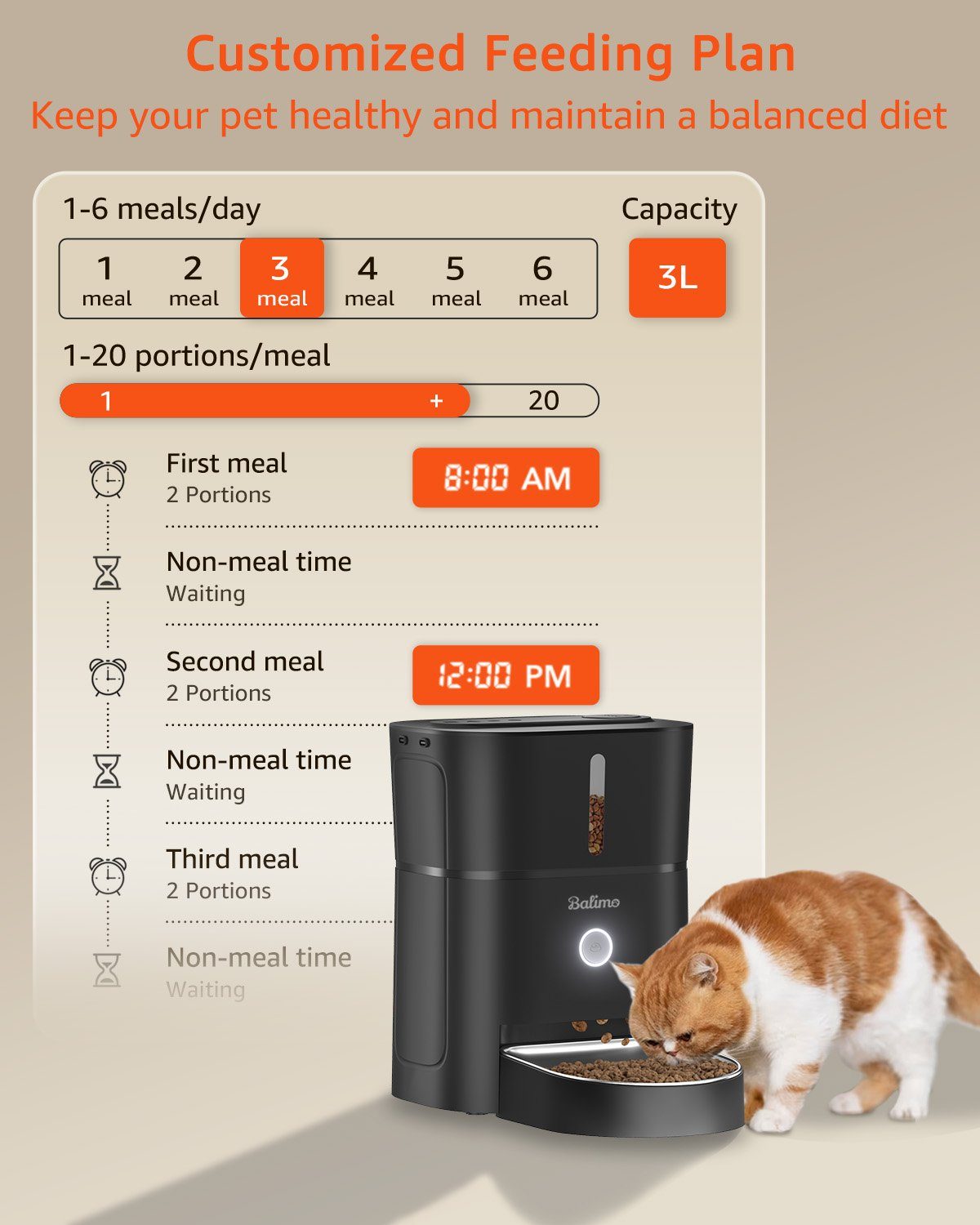 PUPPY KITTY Katzen-Futterautomat 3L Futterautomat Automatischer Katze und Hund - Weiß/Schwarz