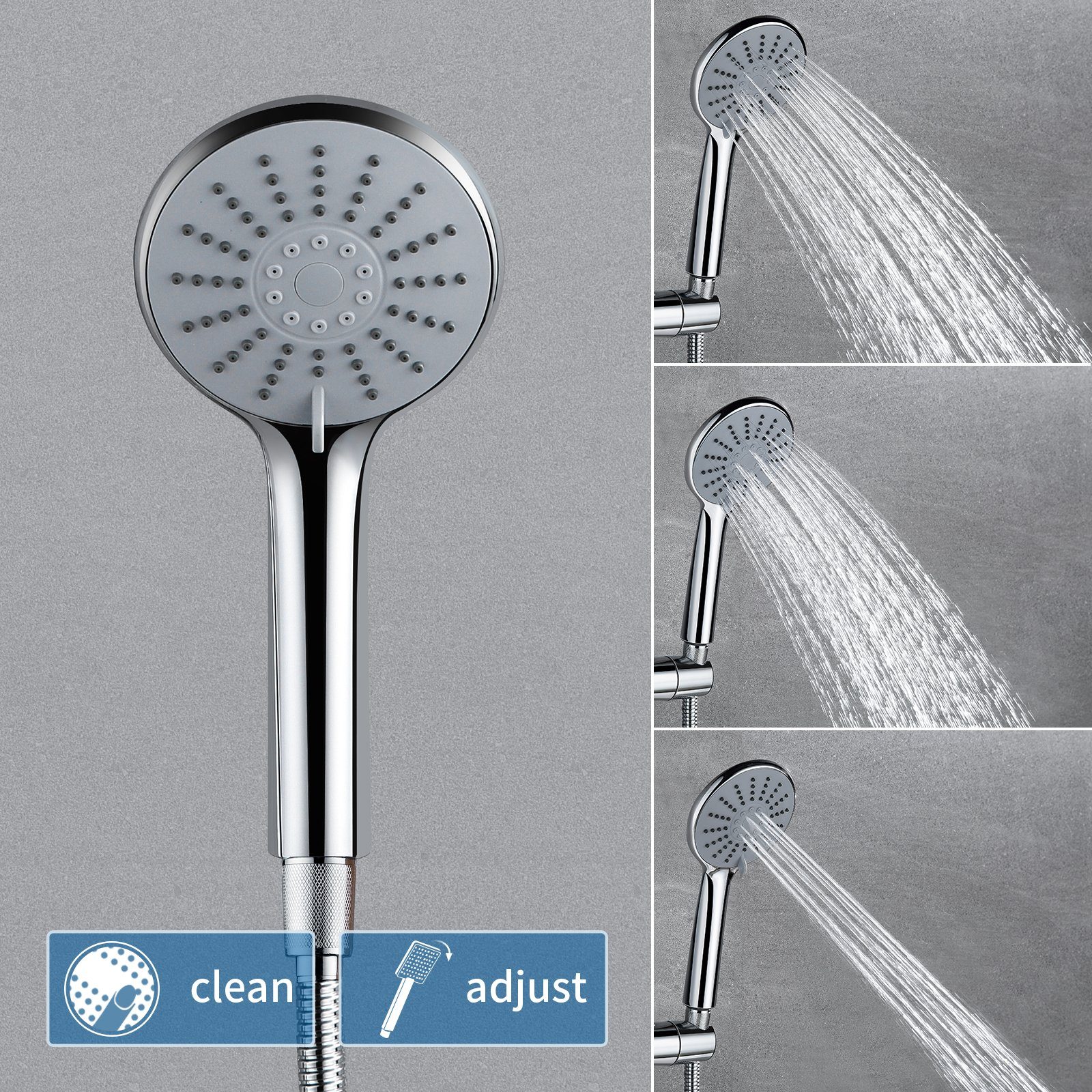 Auralum Duschsystem mit Thermostat Duscharmatur Regendusche Duschset Dusch Handbrause, Chorm Brausegarnitur, mit 3 Strahlarten