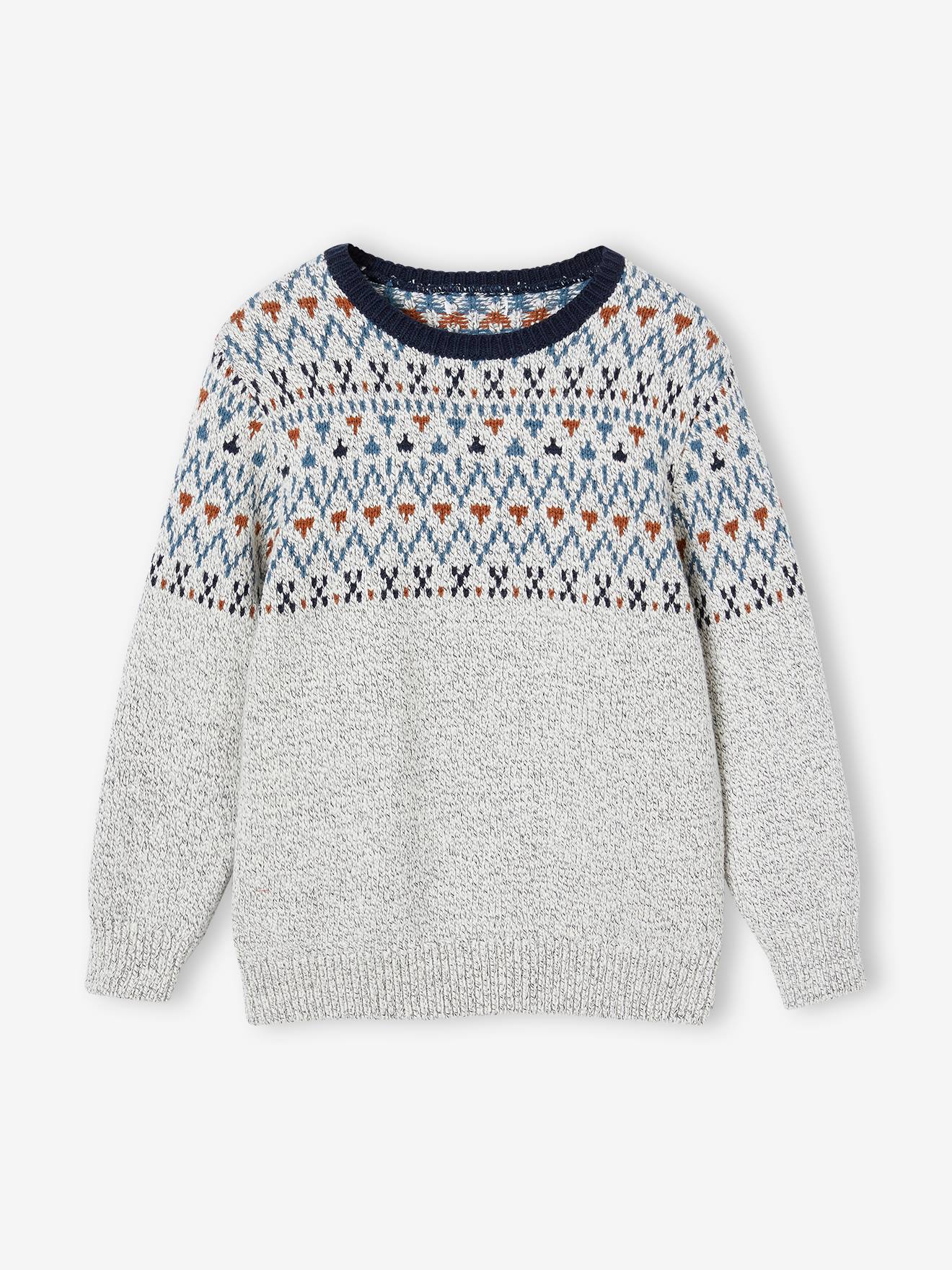 Vertbaudet Jungen Jacquard-Pullover - beige meliert