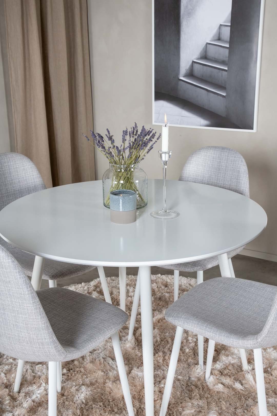ebuy24 Essgruppe Plaza Essgruppe Tisch weiß und 4 Polar Stühle grau