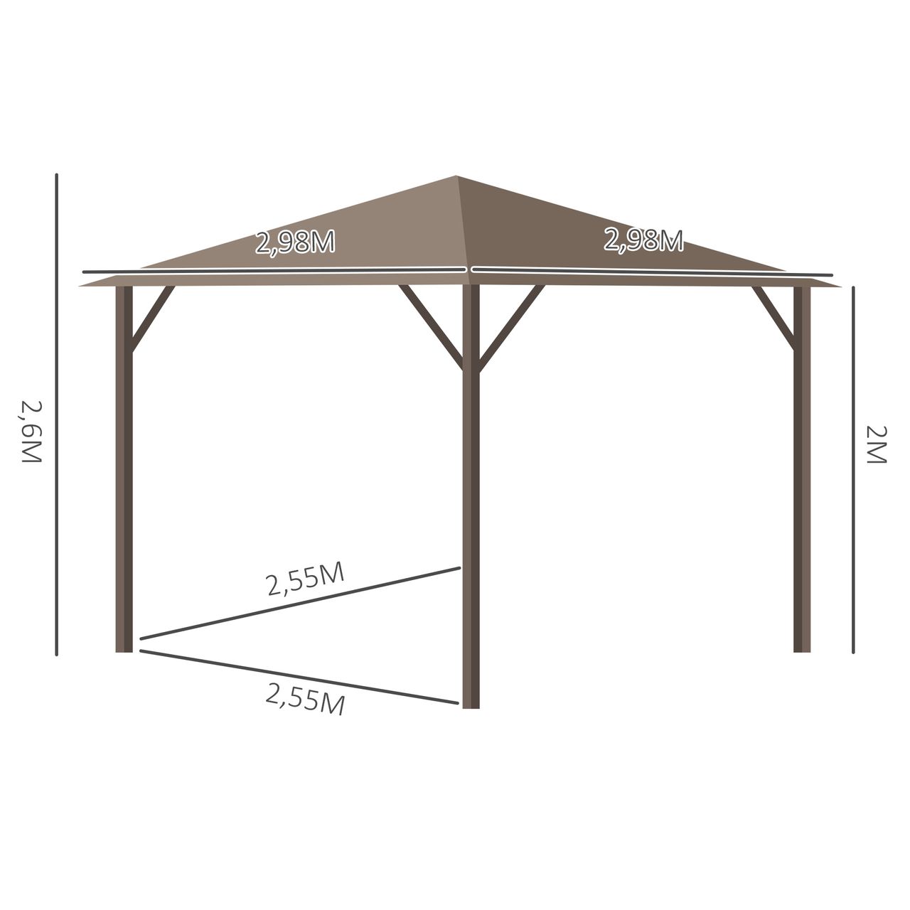 Outsunny Gartenpavillon Pavillon Partyzelt 4 x Doppel-Seitenwänden Hellbraun