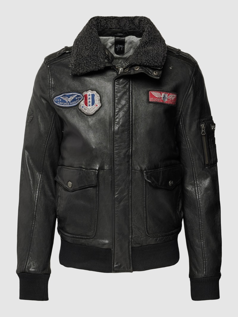 Lederjacke aus echtem Leder mit Label-Patches Modell 'CRUISE' in schwarz