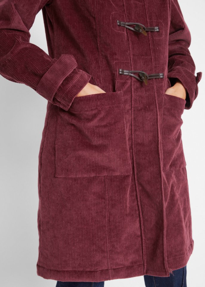 Gefütterter Cord-Dufflecoat, halblang
