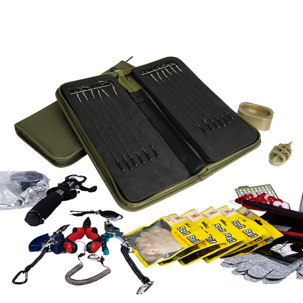 Croch Karpfenhaken Karpfen Zubehör, Rig Tasche mit 20 Pins für Karpen Rigs Vorfächer Grün
