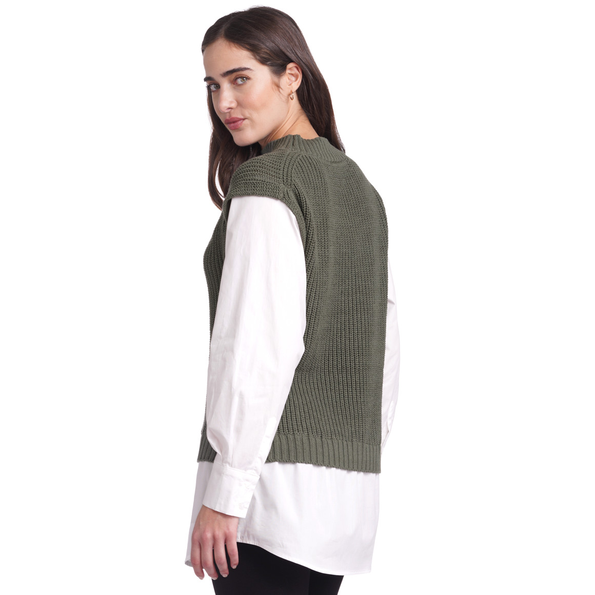 Damen Strickpullunder mit Bluseneinsatz