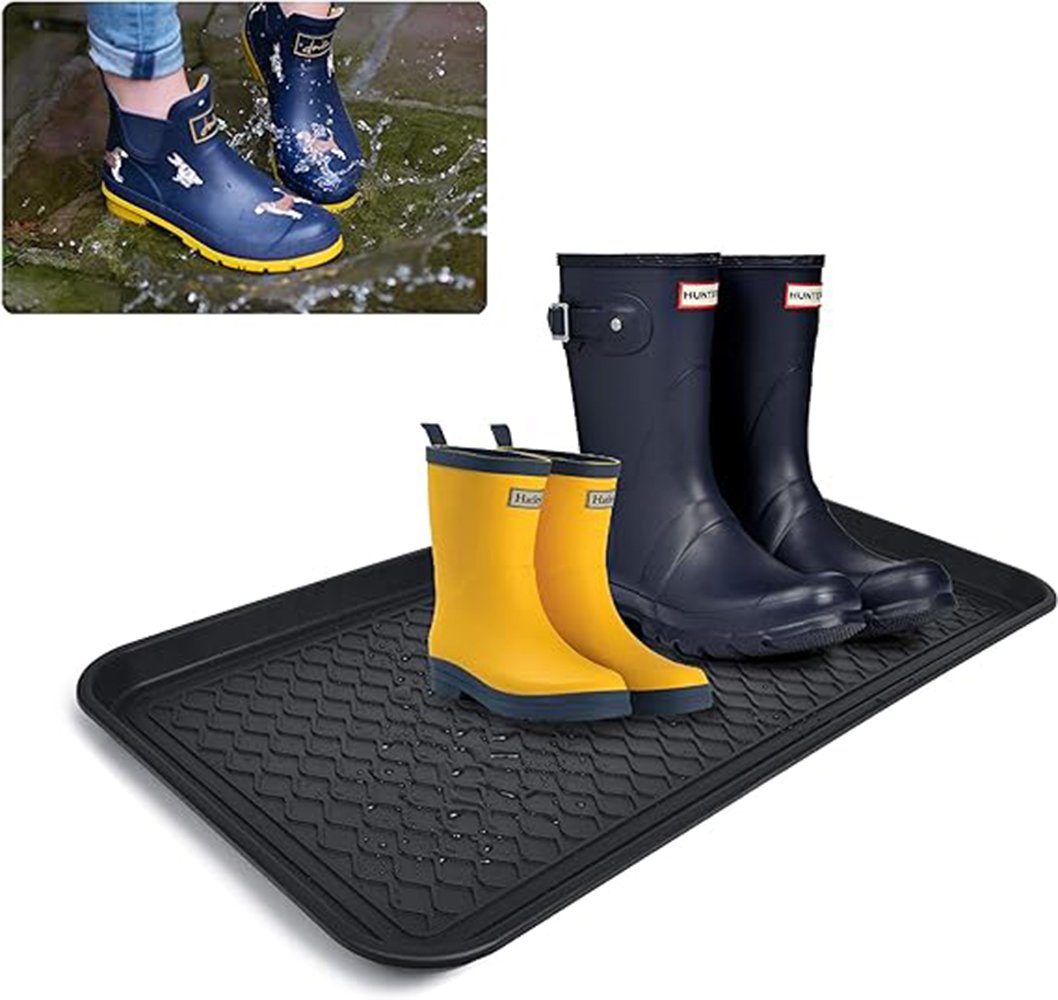 SCOHOME Schuhabtropfschale Schuhtablett Schuhabtropfschale (2-tlg., mit erhöhtem Rand 3.1 x 60 x 40 cm, schwarz), Schuhablage Schuhwanne Schuhbrett Schuhmatte