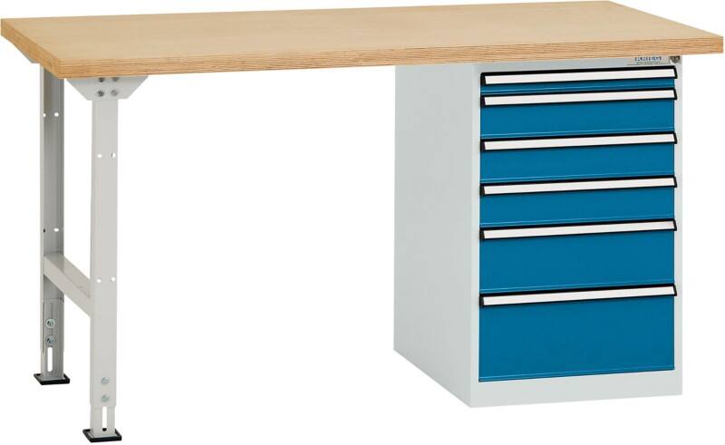 Manuflex Werkbanksystem Combi Modell 2 Buchenholz, Stahl  Brillantblau 2.000 x 700 x 840 mm