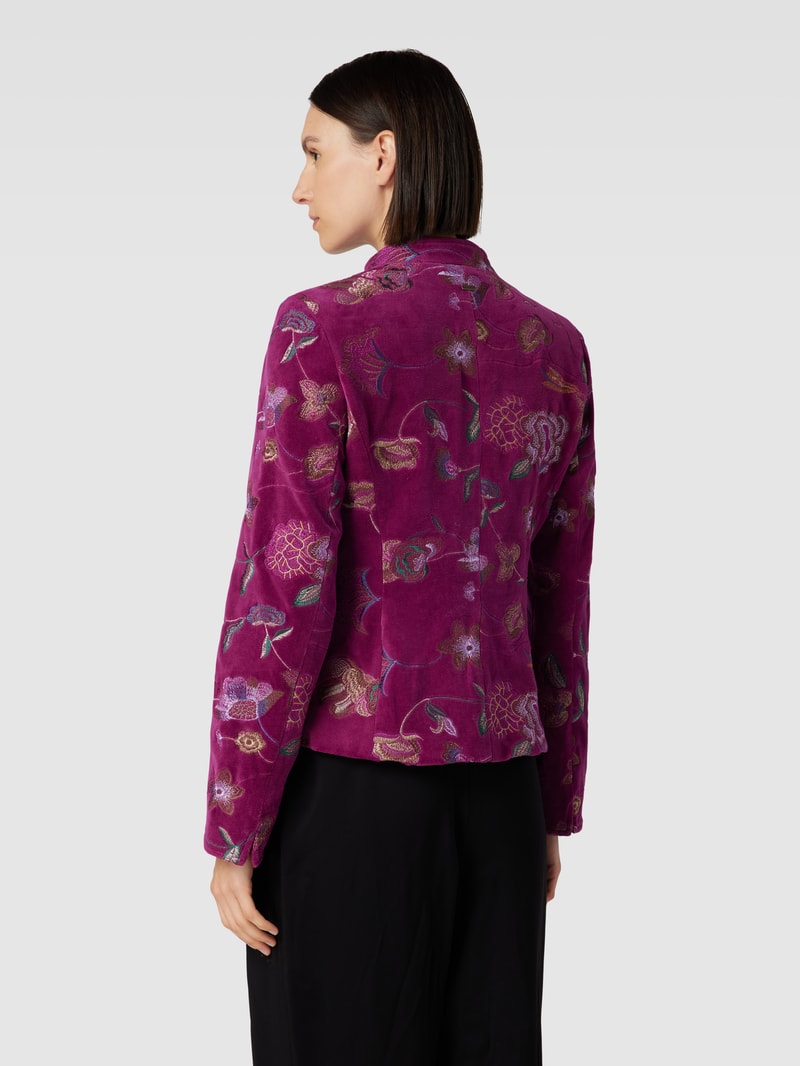 Blazer mit Stehkragen und floralem Stitching in bordeaux rot