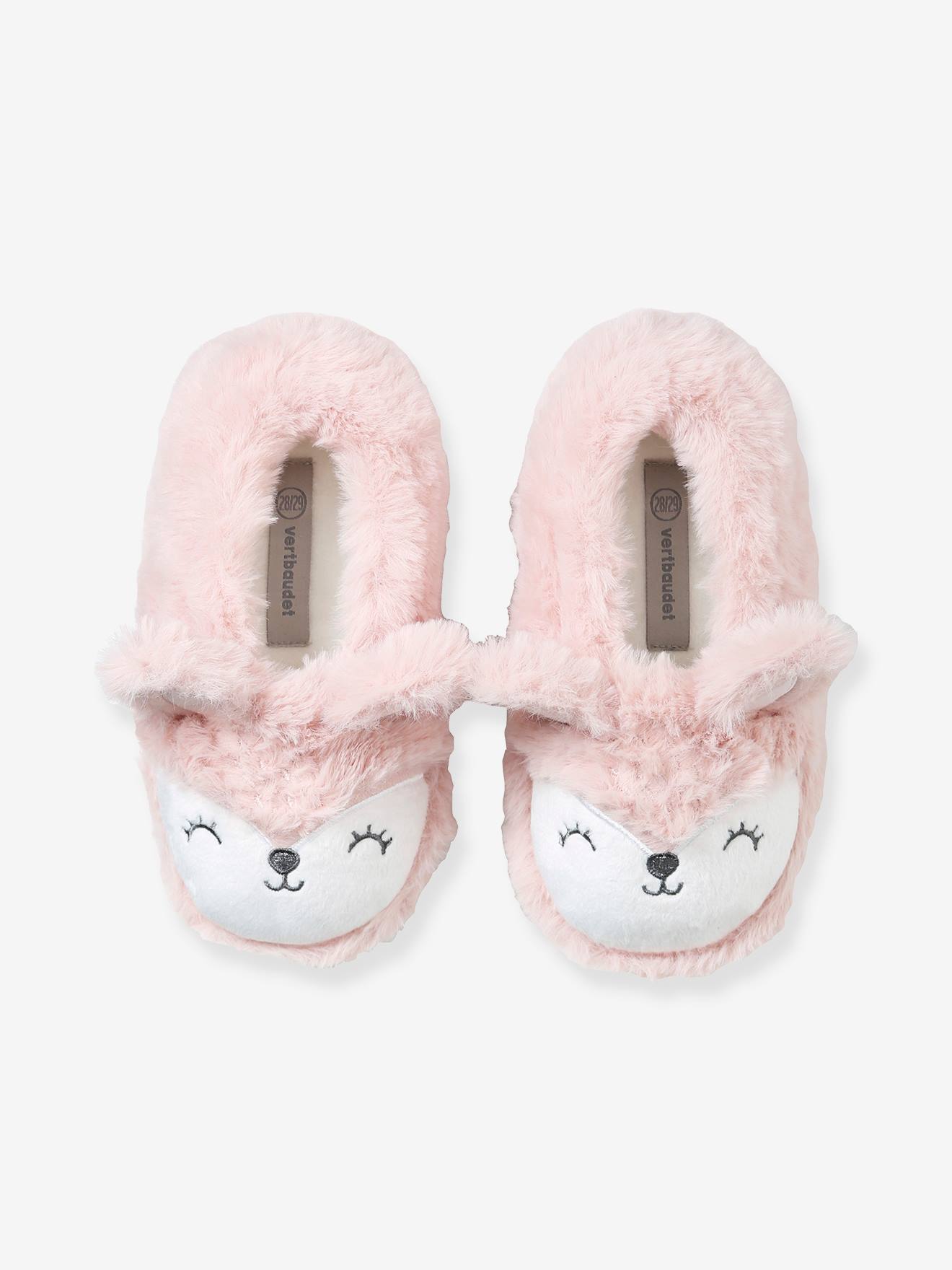 Chaussons fille esprit peluche rose pale