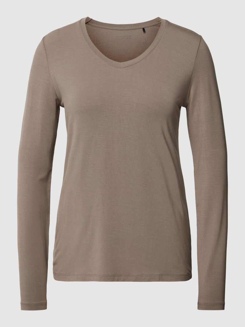 Pyjama-Oberteil mit V-Ausschnitt in taupe