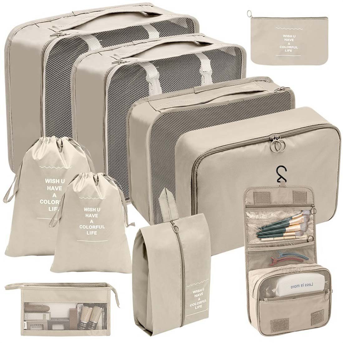 YANN Aufbewahrungstasche Tragbares Reise-Aufbewahrungstaschen-Set mit 10 Stück, (Kleidung, Schuhe, Gepäck und Reisetasche, 10-tlg), Aufbewahrungstasche für Toilettenartikel und Kosmetika