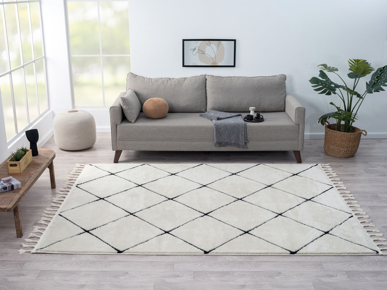 MyFlair Teppich Moroccan Divine, 190 cm x 240 cm, Farbe weiß, rechteckig, Florhöhe 19mm