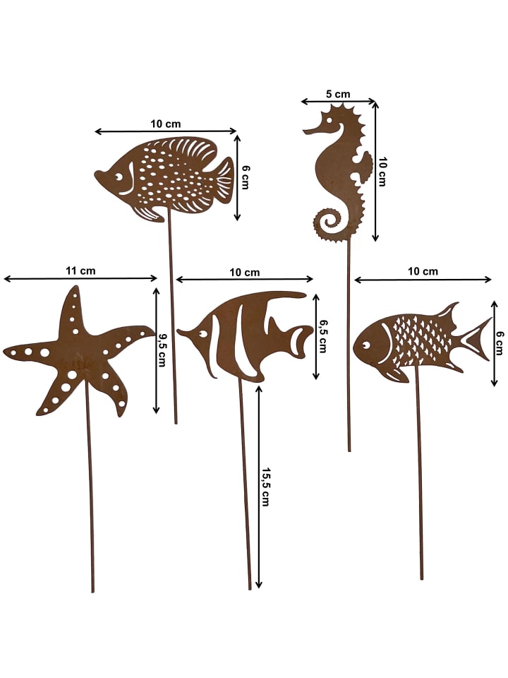 UNUS 5er Set Gartenstecker Rost Fische in Braun günstig kaufen onesize