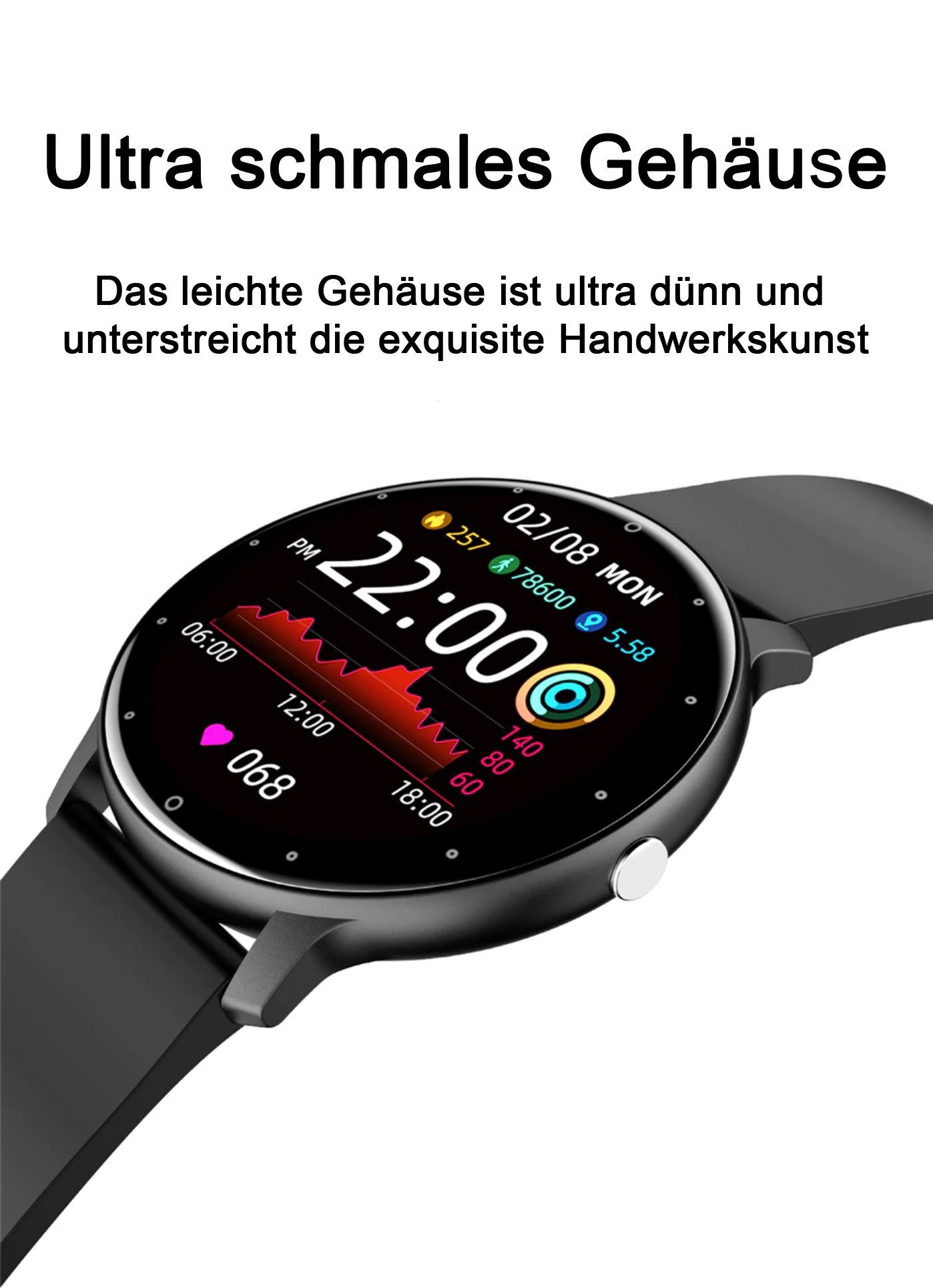 TPFNet SW01 mit individuell einstellbarem Display Smartwatch (Android), Armbanduhr mit Musiksteuerung, Herzfrequenz, Schrittzähler, Kalorien, Social Media etc., Blau