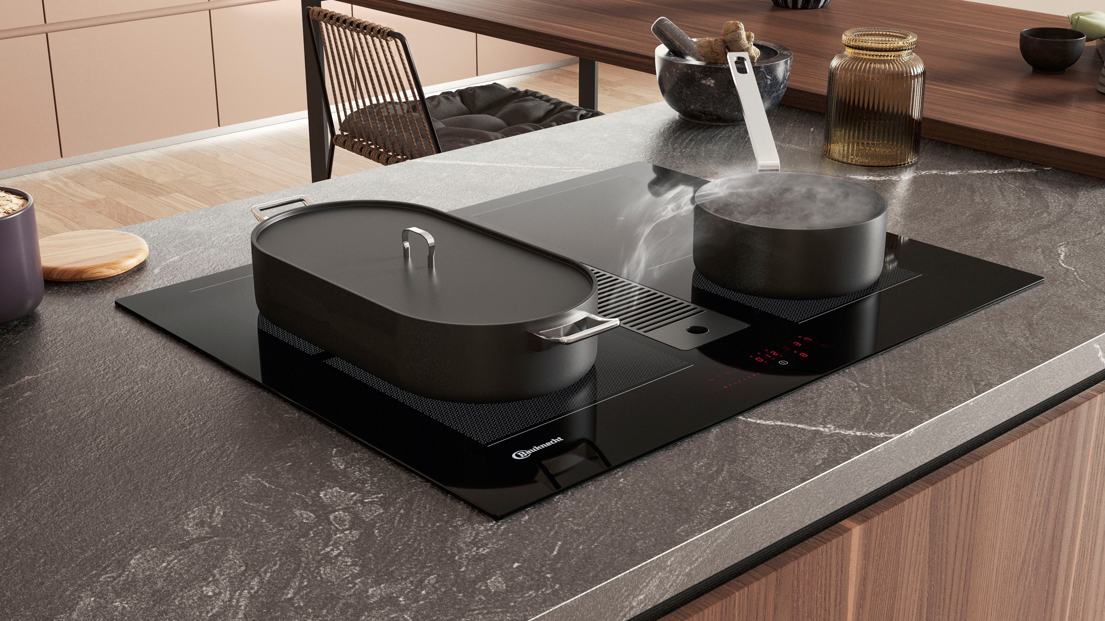 BAUKNECHT Kochfeld mit Dunstabzug BVH65 Venting Flexi - Set bestehend aus: Kochfeld BVH 2065B, Abluftkanal FK 65VH BO