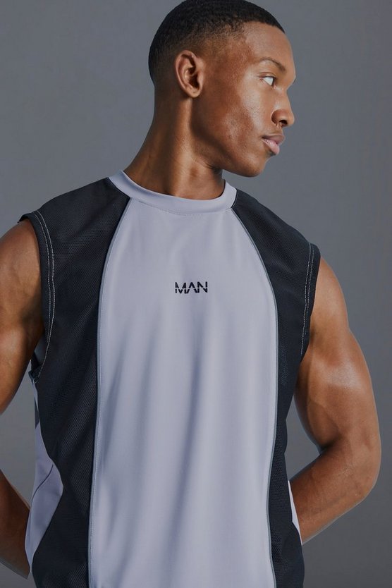 Man Active Muscle-Fit Colorblock Tanktop