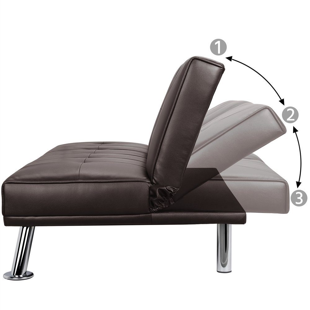 Yaheetech Schlafsofa 3er-Sofa Bettsofa Couch mit Tassenhalter Gästebett 167 x 81,5 x 75 cm, Rückenlehne neigbar 105°/140°/180°, 350 KG belastbar