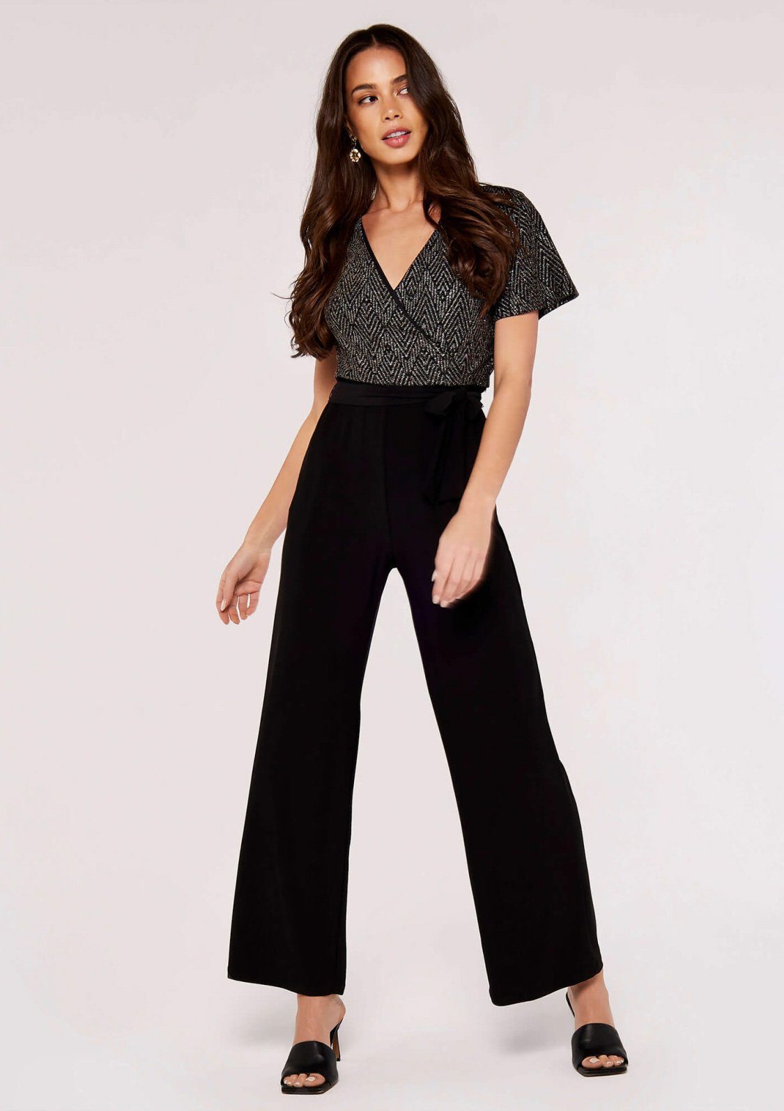 Apricot Jumpsuit Chevron Angel Sleeve Jumpsuit (1-tlg)